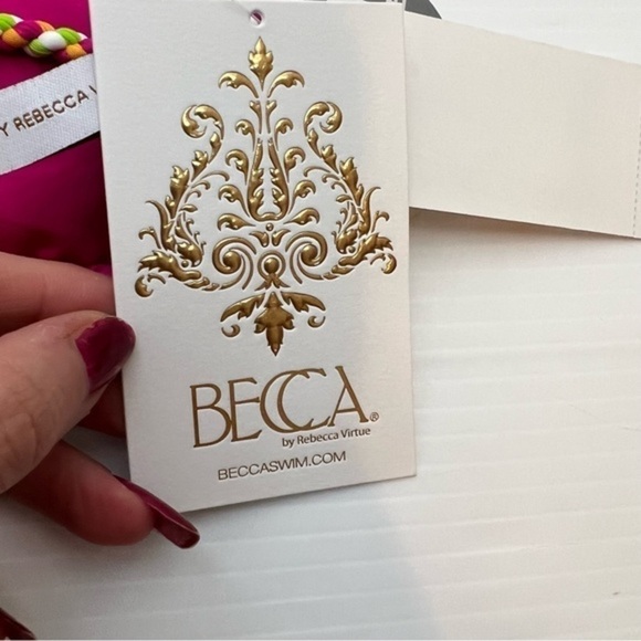 Becca  Bikini Top womens small Jessica Reversible Banded Halter Green and Pink - Picture 9 of 9